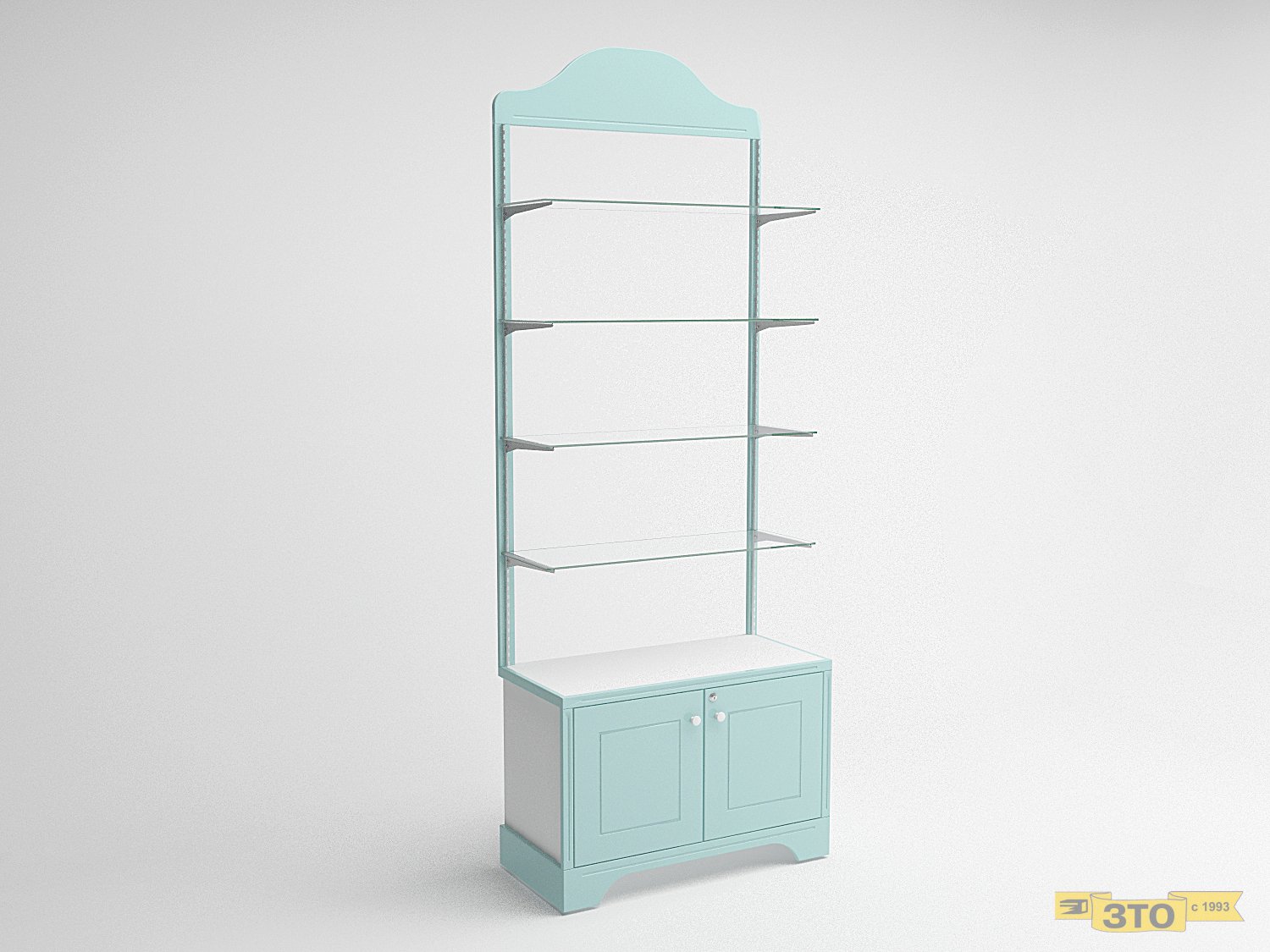 Стеллаж настенный со стеклянными полками и накопителем 024 В-2400 - Торговая мебель